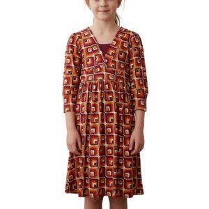 HOLLYWORLD Big Girl 3/4 Sleeve Geometric Print Dress (size 12) Made in the USA
